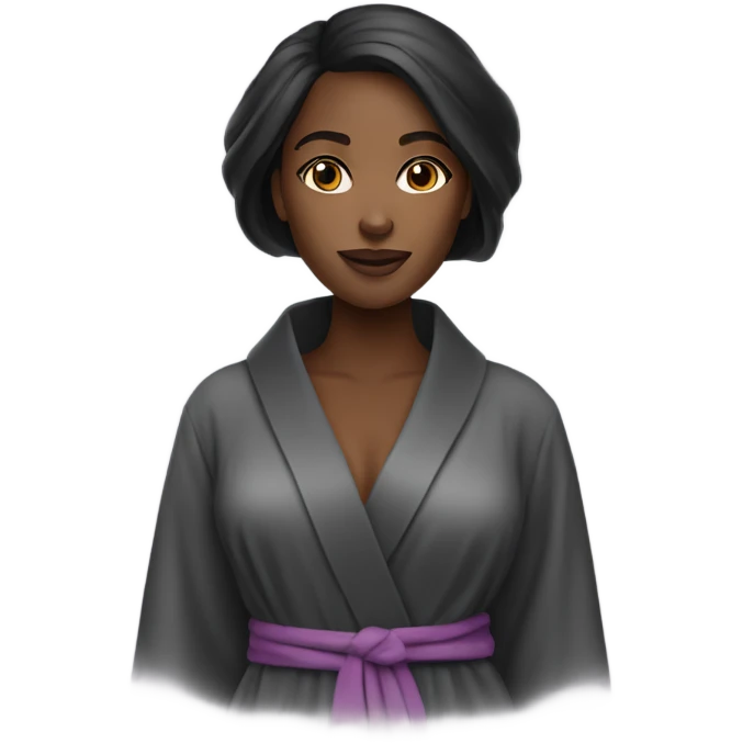 Beautiful feminine black woman with straight hair and a robe emoji