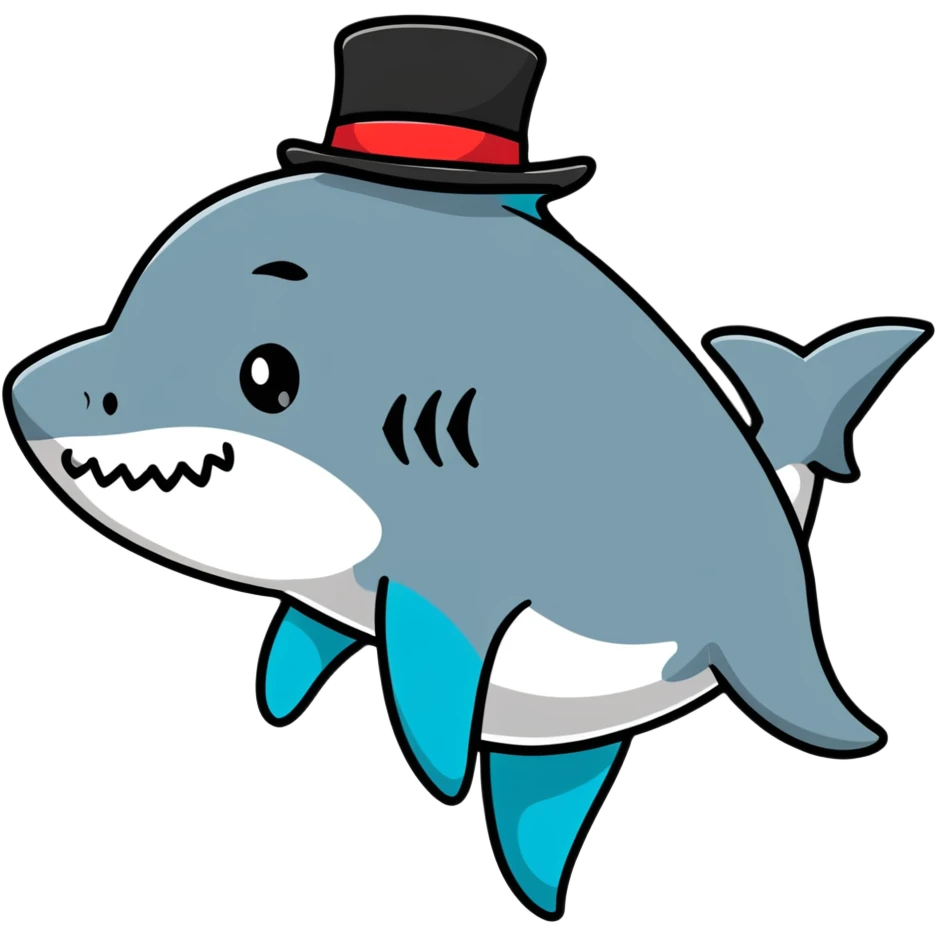 shark with a top hat, cartoon sticker emoji