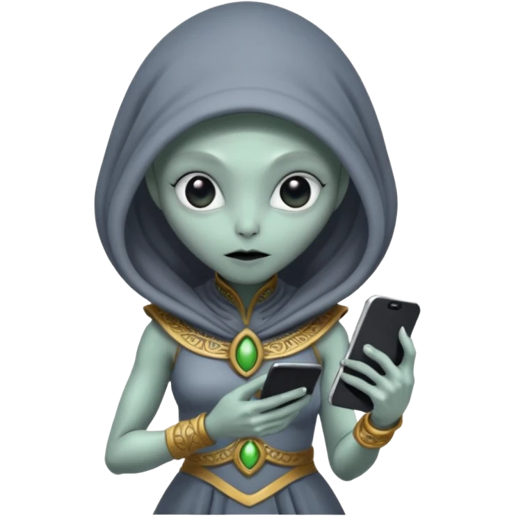alien with persion crawl custome dress and smartphone emoji