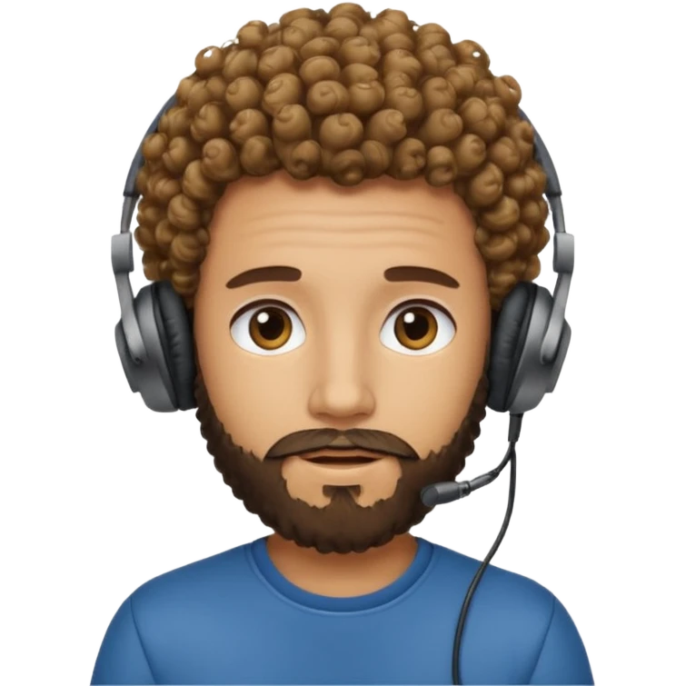 curly haired with headphones in and beard boy emoji