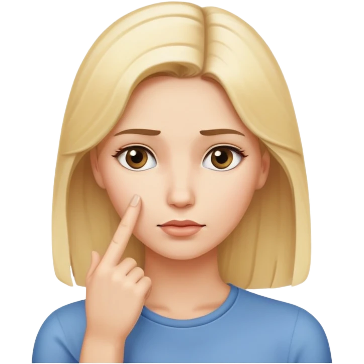 blond woman with a finger touching head to show she is thinking emoji