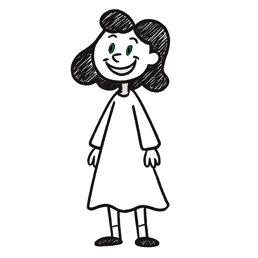 Make the woman smile in hand-drawn doodle style. emoji