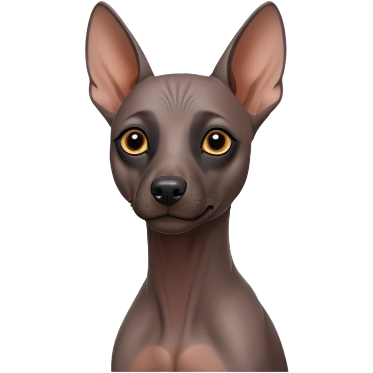 Cinematic Noble Xoloitzcuintle dog Portrait Emoji, Poised and regal, with a sleek, muscular build and smooth, hairless ebony skin accented by subtle wrinkles, deep-set soulful dark eyes, Simplified yet sharp and sophisticated features, highly detailed, glowing with a soft, dignified glow, high shine, intelligent and loyal, stylized with an air of ancient grace, focused and attentive, soft glowing outline, capturing the essence of a watchful and confident guardian, so majestic it feels as though it could stride out of the screen with effortless authority! emoji