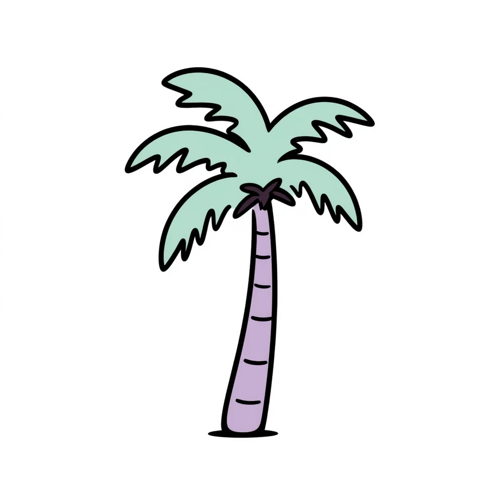 palm tree with pastel lilac trunk and pastel mint leaves emoji