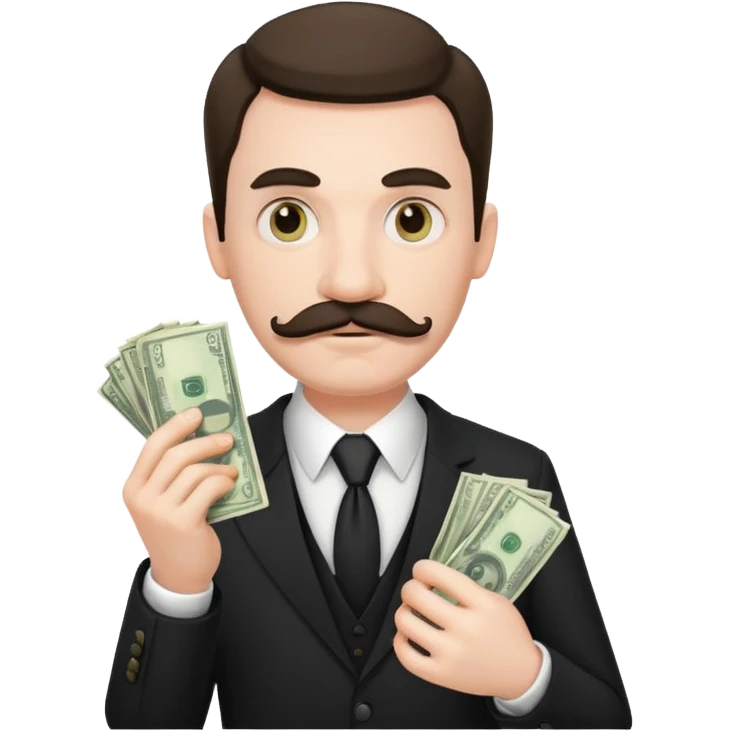 suspicious man uin a suit with a mustache and money emoji