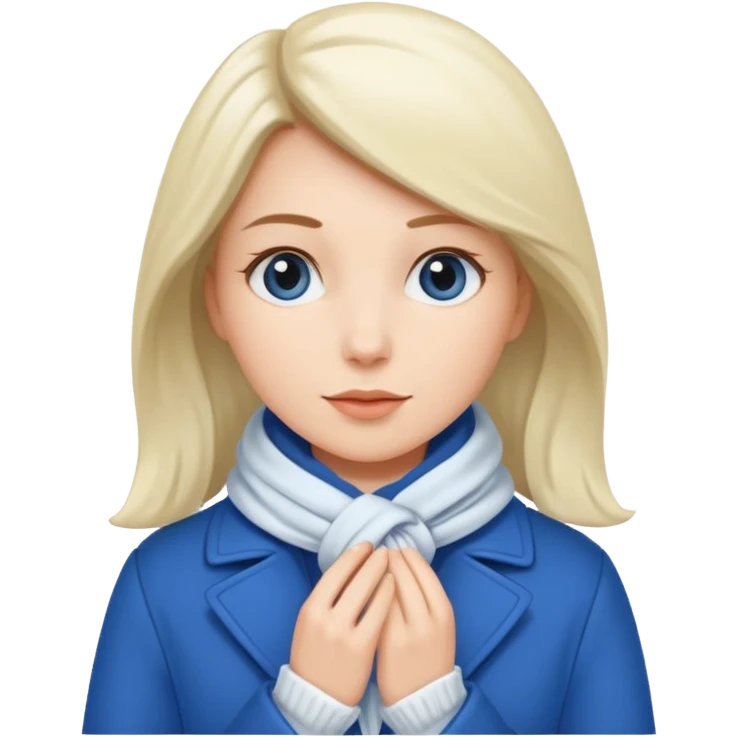 woman in blue coat, scarf emoji