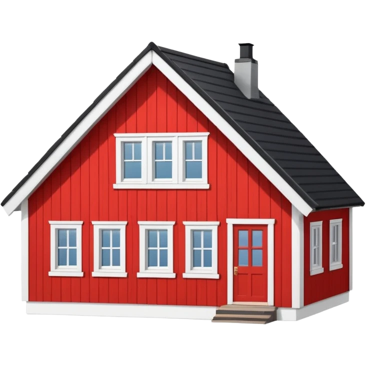 traditional Norwegian house with red wooden walls, white window frames, steep roof, simple and expressive, emoji style emoji