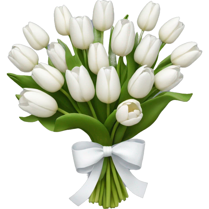 white tulip bouquet with a white bow holding the flowers together emoji
