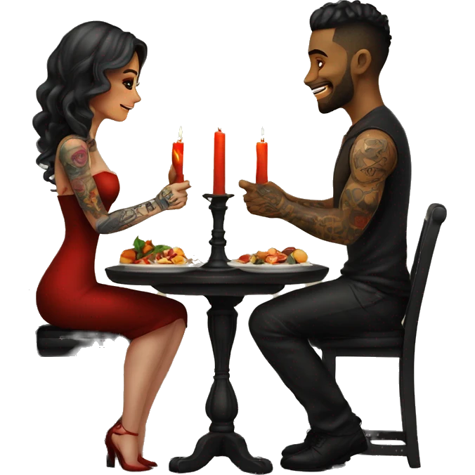 romantic candle light dinner for beautiful tattooed couple emoji