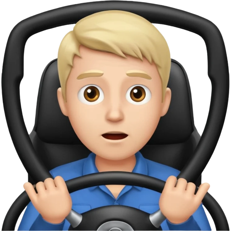 driver with simple face at steering wheel, surprised expression emoji