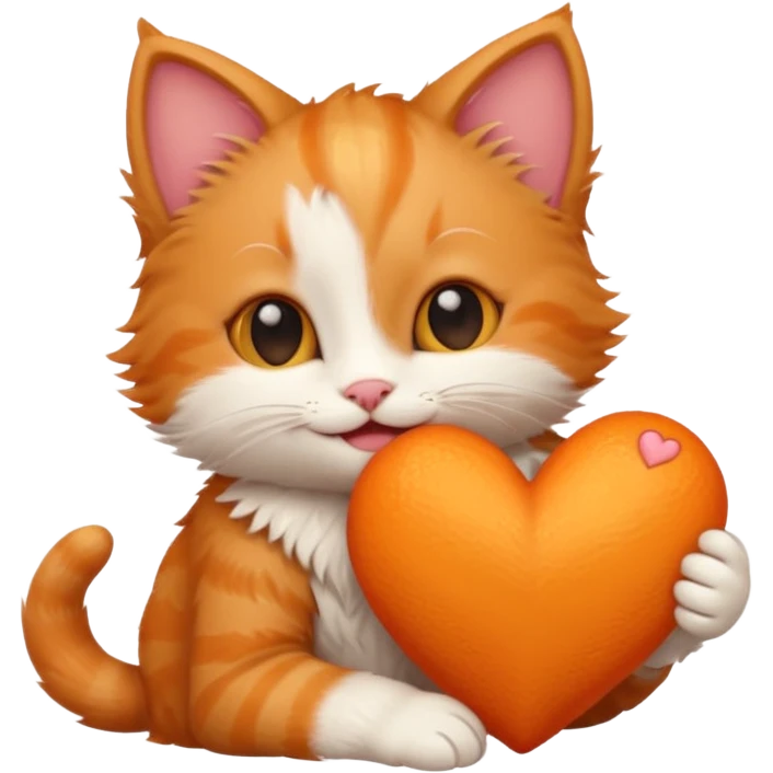 The ginger kitten is hugging a heart, very happy and smiling. emoji