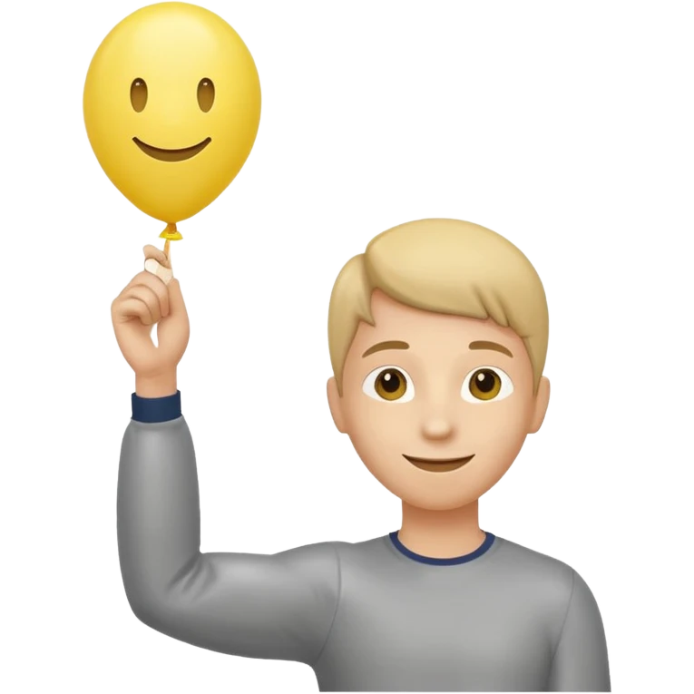 человек зацепился один шарик желтого цвета и летит вверх, видно только голову, руку с шариком emoji