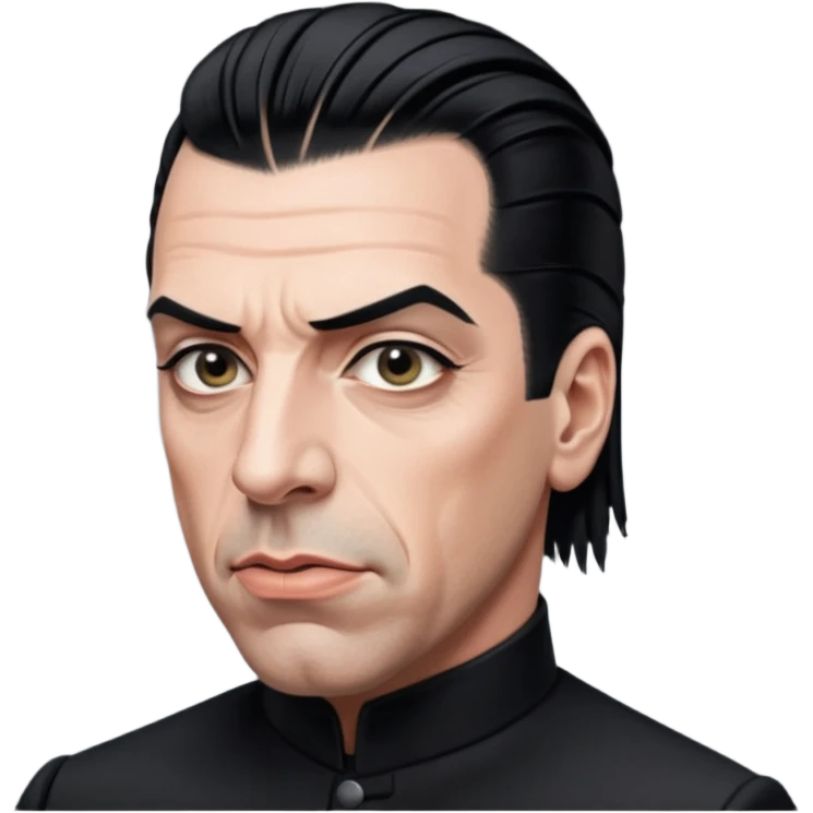 Till Lindemann, slicked-back hair, dramatic stage face, black clothing emoji