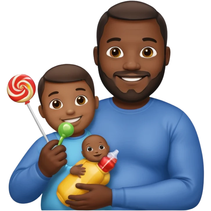 Big black man hold a  baby bottle and a lollipop emoji