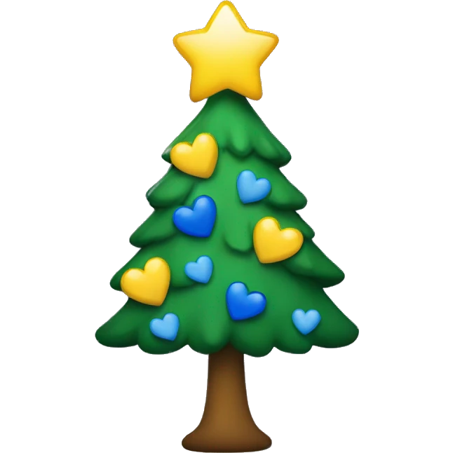 Christmas tree with yellow and blue hearts emoji