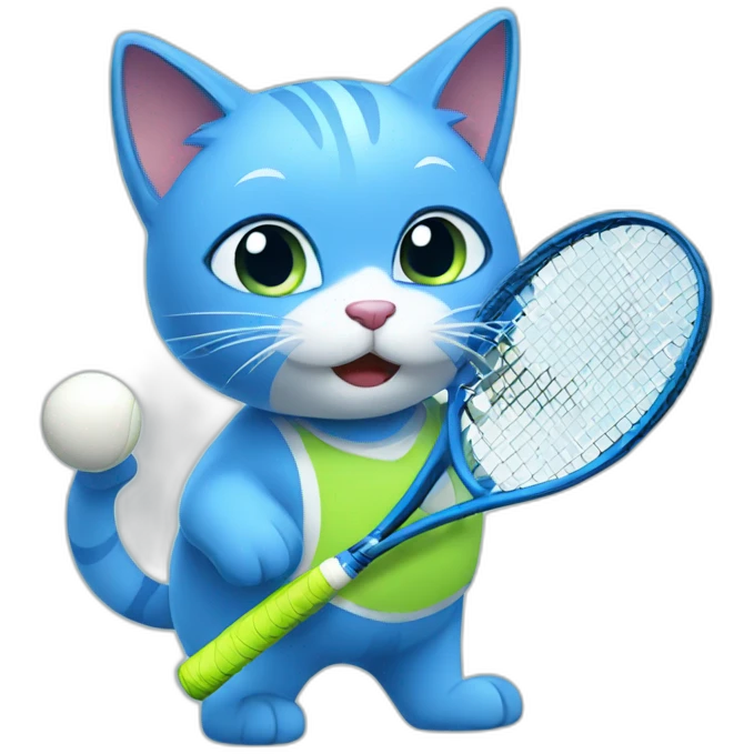 Lovely blue cat playing tennis emoji
