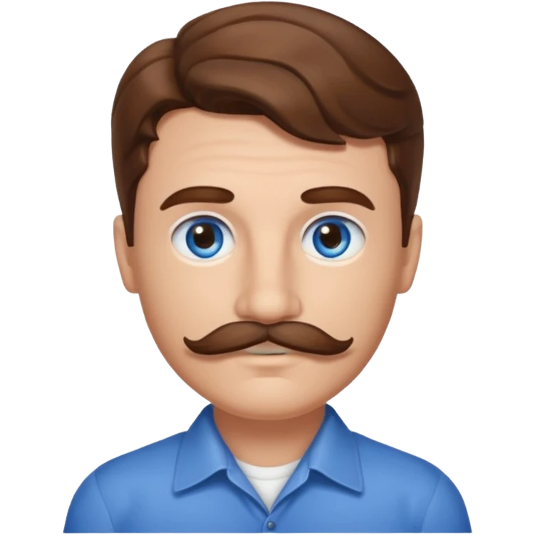 Benson Boone (b.2002) with blue eyes, brown wavy hair and mustache emoji