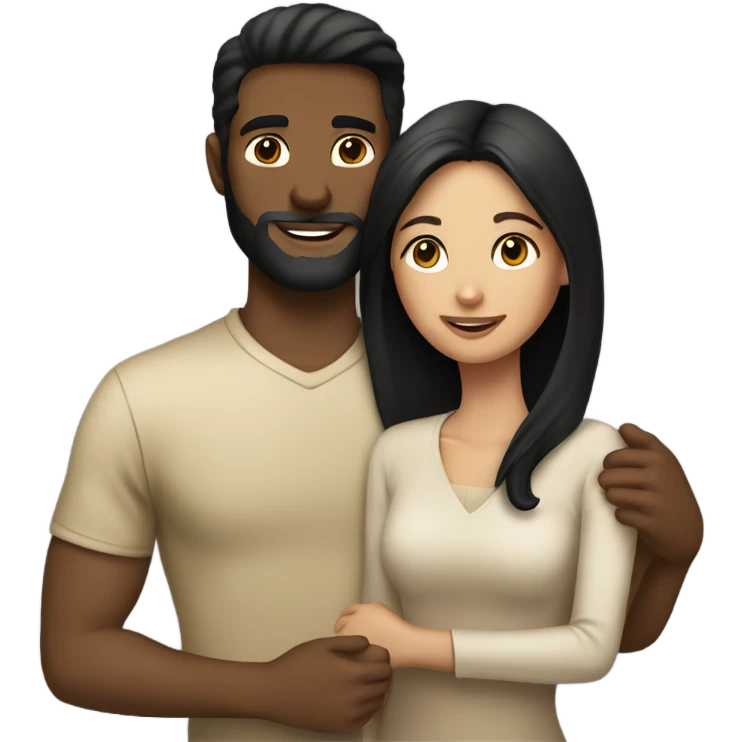 Couple hug brunette women black haired tan man emoji