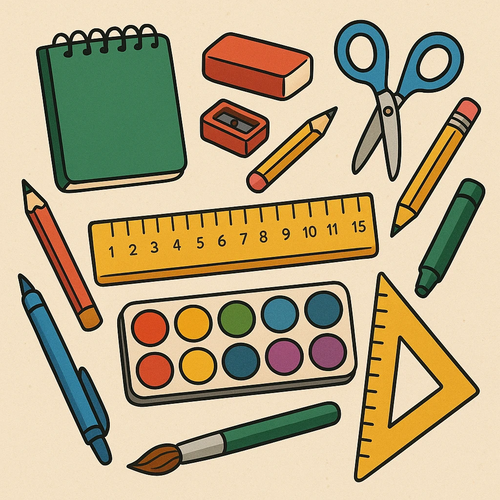 illustration of a ruler, various styles of school supplies emoji
