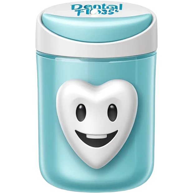 A small round plastic container with the phrase  "dental floss" on it emoji