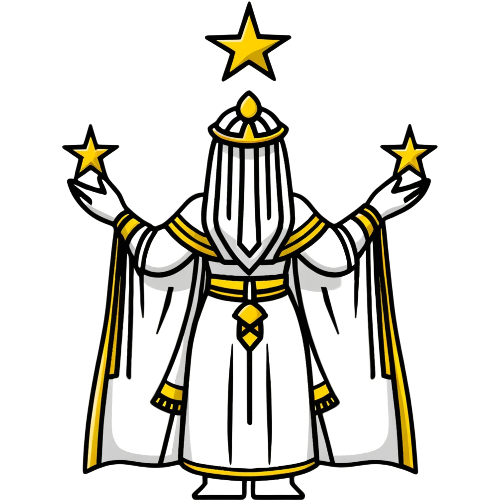 back view of Anunnaki goddess Inanna with detailed ceremonial robes and star symbols emoji