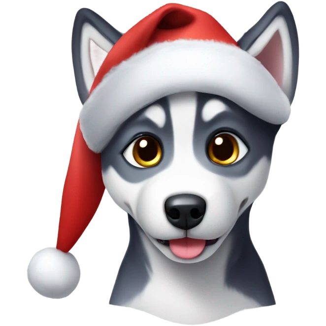 husky puppy wearing santa hat emoji