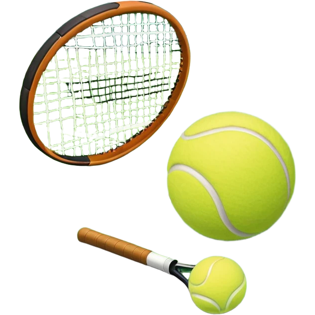 A tennis racket and a ball placed on the ground, with a tennis court in the background. The court lines and net are visible, emphasizing the structure and focus of the sport, creating a dynamic and energetic vibe. emoji