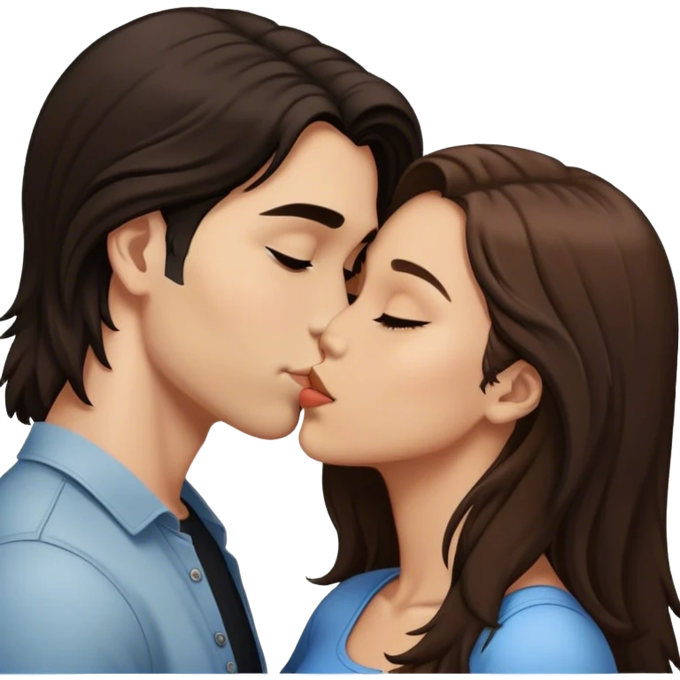 Young guy with black slightly long hair kissing a young woman with brown hair  emoji