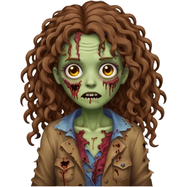 uma mulher zumbi estilo emoji de iphone com cabelos cacheados longos e marrons emoji