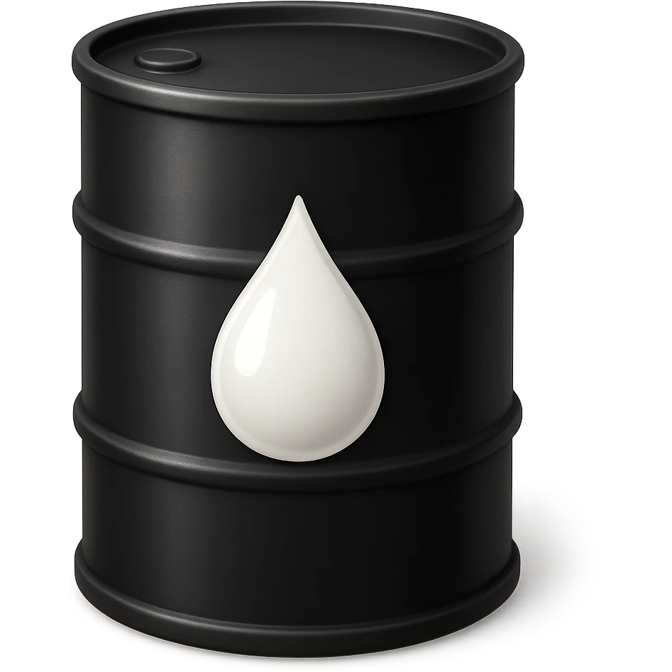 Сгенерируй мне в стиле детализированного емодзи черную бочку на которой нарисованна белая кампля капля, как логотип emoji
