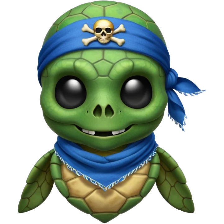 sea turtle wearing a blue pirate skull scarf emoji