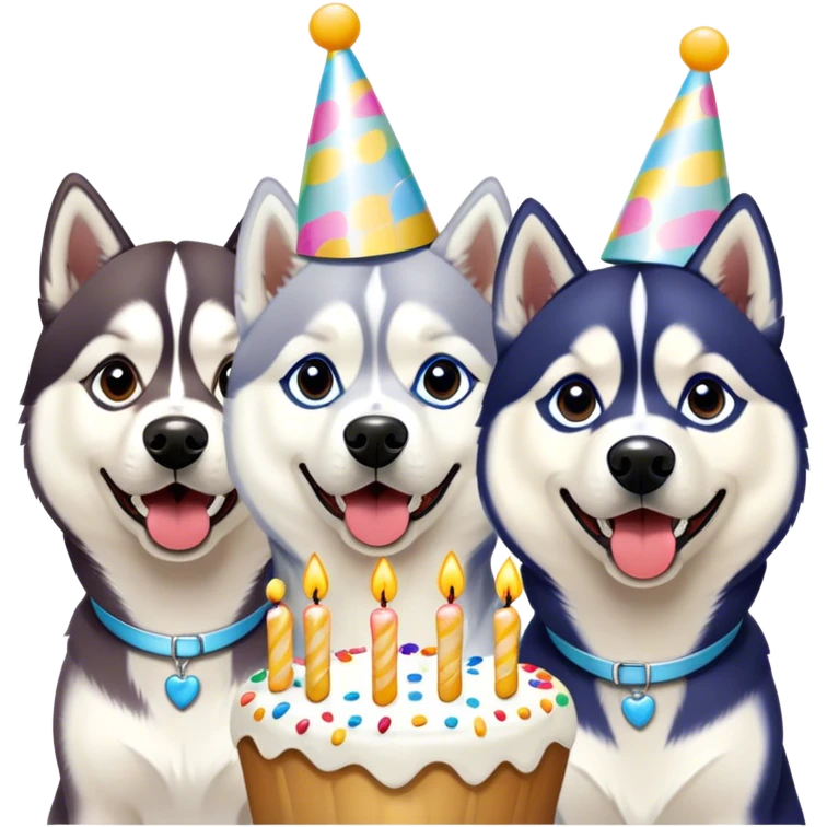 Three Siberian huskies birthday party emoji
