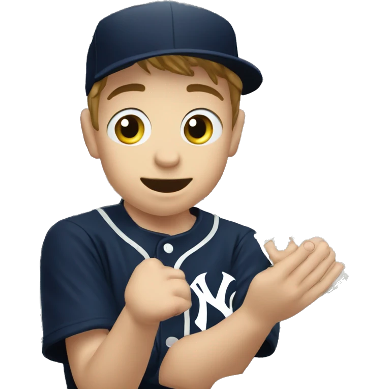 Child like hands desperately grasping at the virtual Yankees ticket emoji