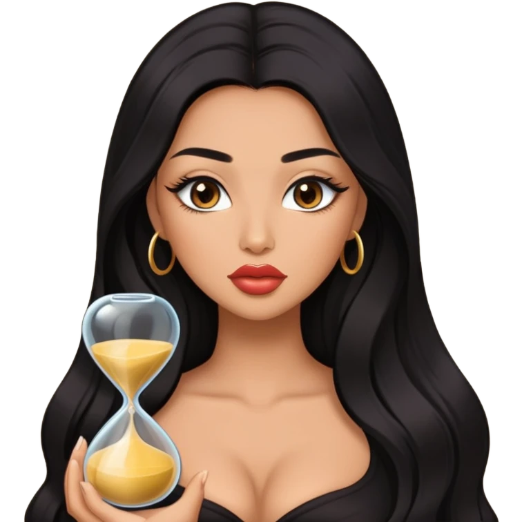 Hot sexy girl names Talia with very long eyelashes, long flowing black hair, big juicy kissable lips, and an hourglass body emoji