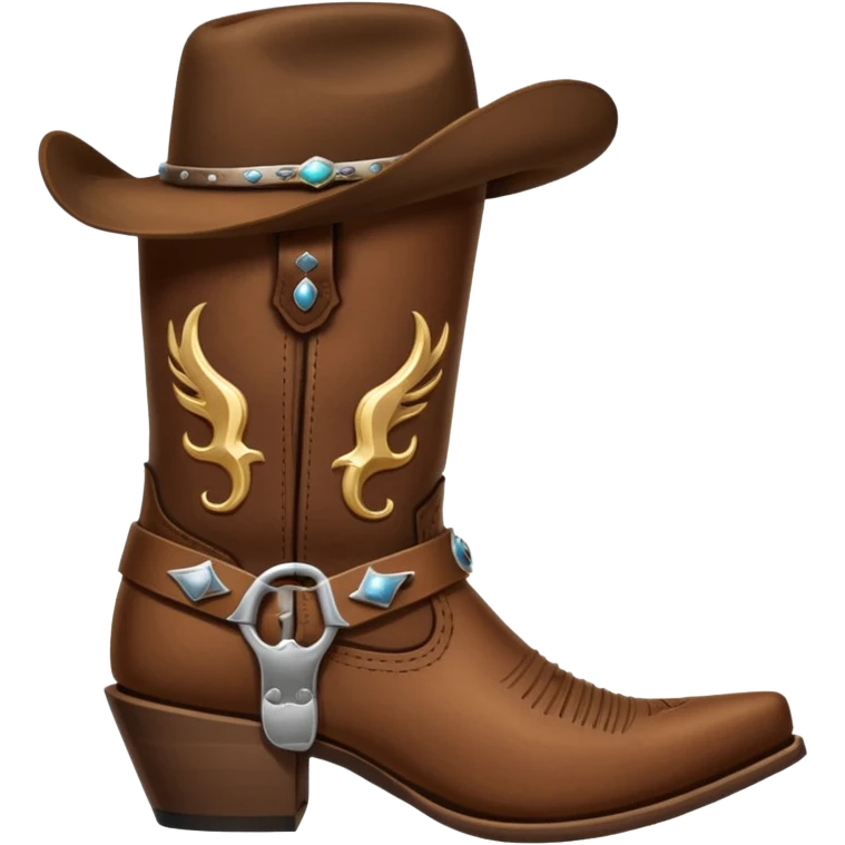 cowboy boot with spurs and a cowboy hat on top emoji