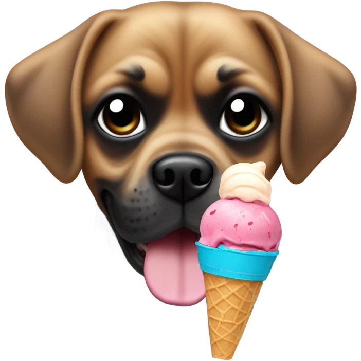 Dog puggle breed black in colour eating ice cream emoji