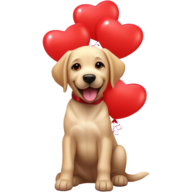 Puppy labrador happy Surrounded by red heart-shaped balloons emoji