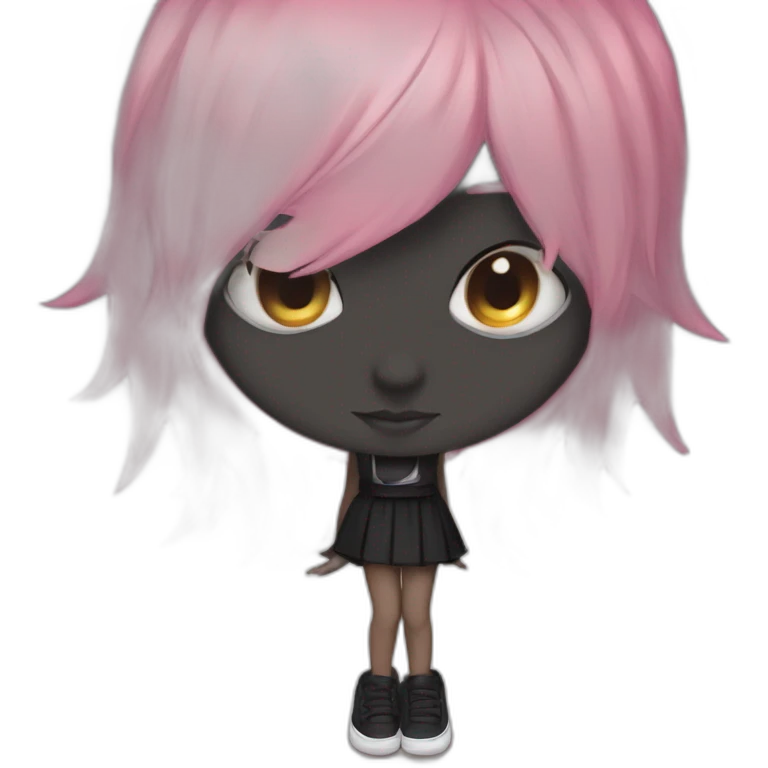 Full body Front view curvy emo girl pink hair sits on the floor straight view hands up black skirt полосатые рваные чулки emoji