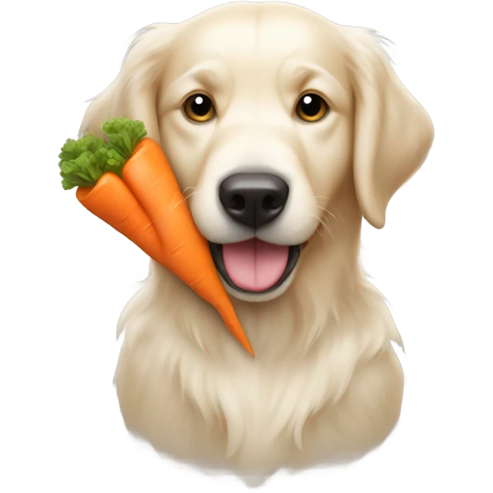 White Golden retriever holding carrot teddy emoji