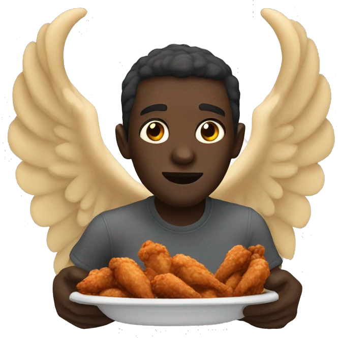 dark skinned man eating wings emoji