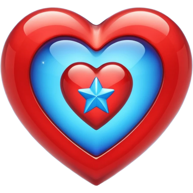 A red glass 3D heart with a bright blue star inside emoji