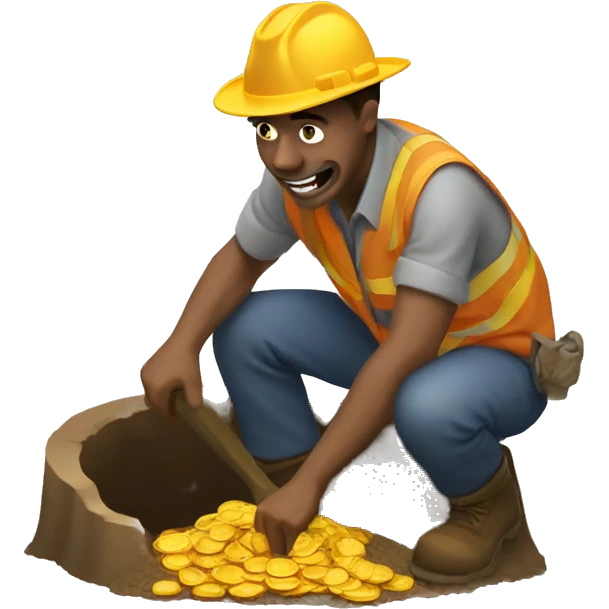 A man digging hole seeing gold coins emoji