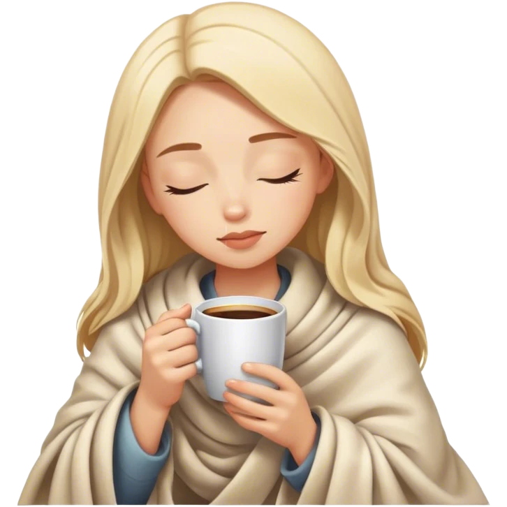 girl inside a blanket sipping coffee eyes closed emoji