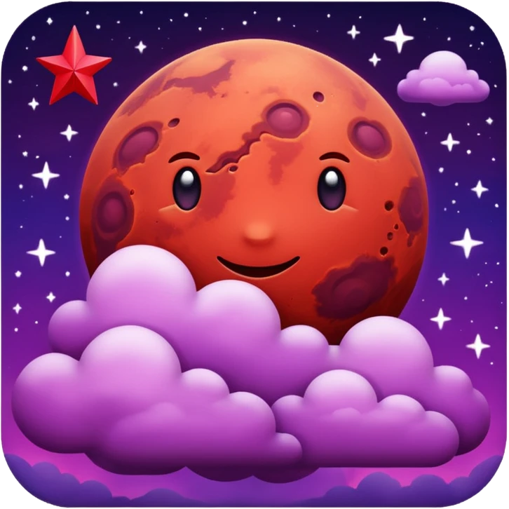 Crimson red planet with clouds and a purple star behind it emoji