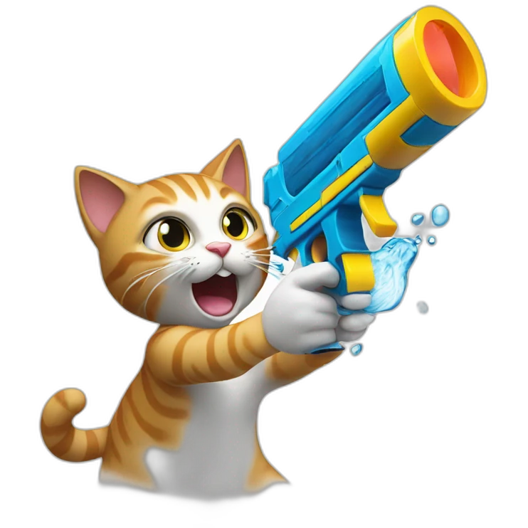 Cat shooting on american with water gun emoji