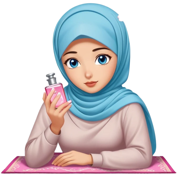 Turkish beautiful finish Konya girl blue eyes with cherry blossom hijab smells perfume on the floor  emoji