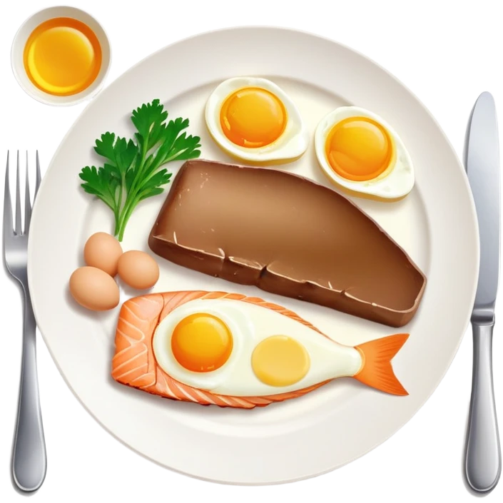 A plate with liver, egg yolk, butter and fish, with vitamin A nutrition labels emoji