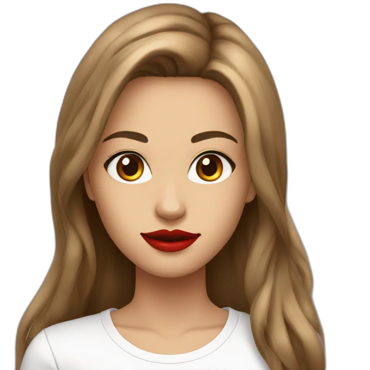 long hair brown eyes red lipstick white t-shirt emoji
