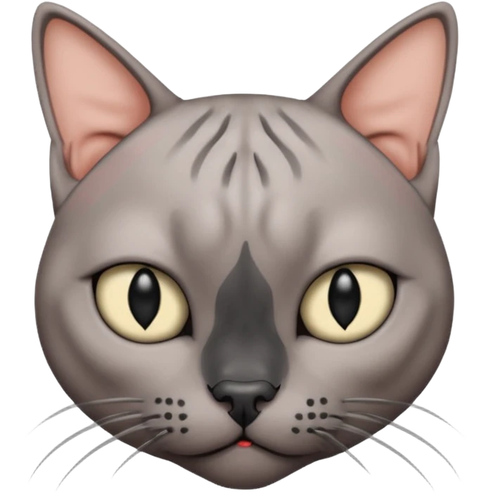 gray hairless cat with black nose looking with disgust emoji
