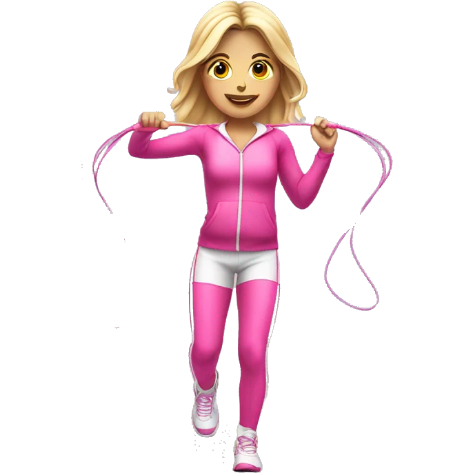 white gym girl in pink outfit with a skipping rope over her head emoji